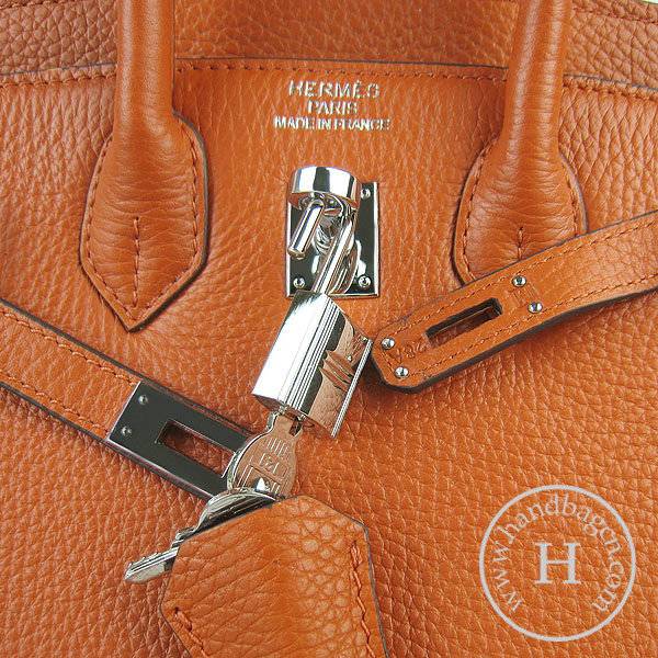 Hermes birkin 25cm 6068 Knockoff handbag Orange Cow leather with Silver Hardware