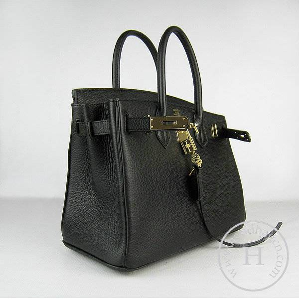 Hermes Birkin 30cm 6088 Black Calfskin Leather With Gold Hardware - Click Image to Close