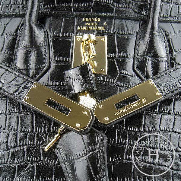 Hermes Birkin 30cm 6088 Black Alligator Leather With Gold Hardware - Click Image to Close