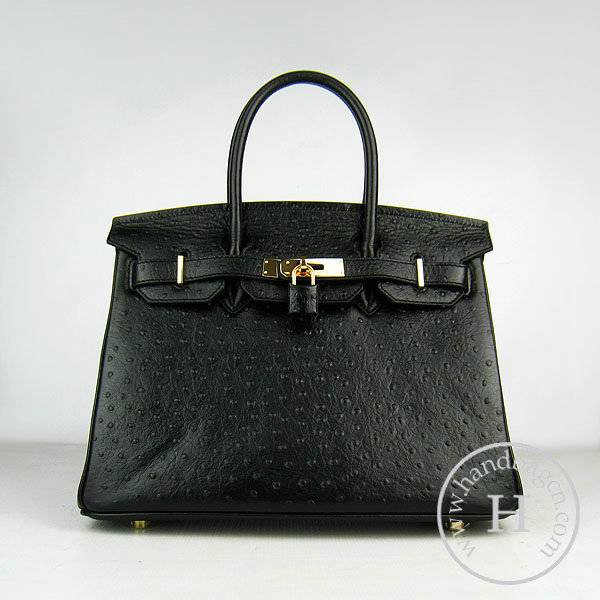 Hermes Birkin 30cm 6088 Black Ostrich Leather With Gold Hardware