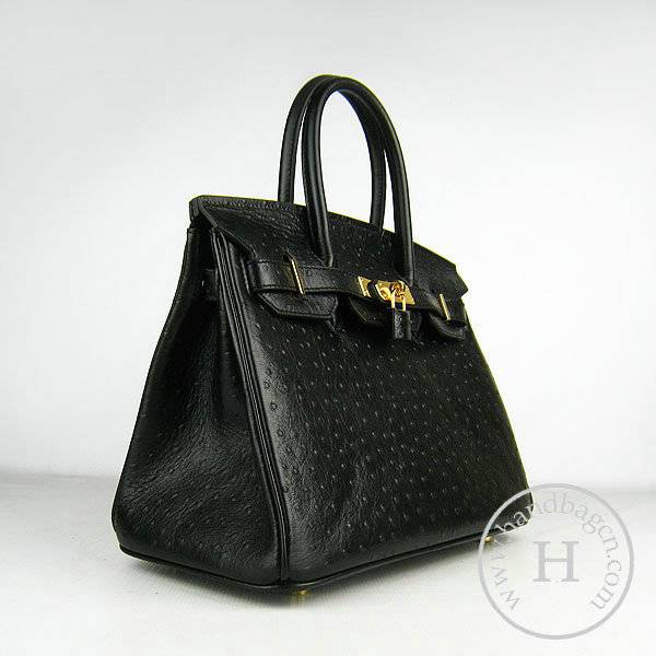 Hermes Birkin 30cm 6088 Black Ostrich Leather With Gold Hardware
