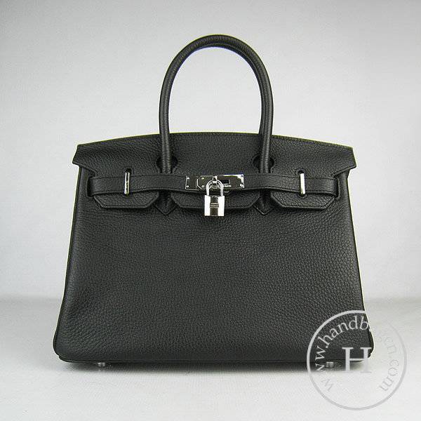 Hermes Birkin 30cm 6088 Black Calfskin Leather With Silver Hardware - Click Image to Close