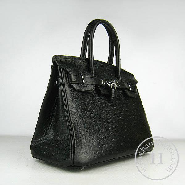 Hermes Birkin 30cm 6088 Black Ostrich Leather With Silver Hardware - Click Image to Close