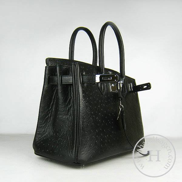Hermes Birkin 30cm 6088 Black Ostrich Leather With Silver Hardware - Click Image to Close