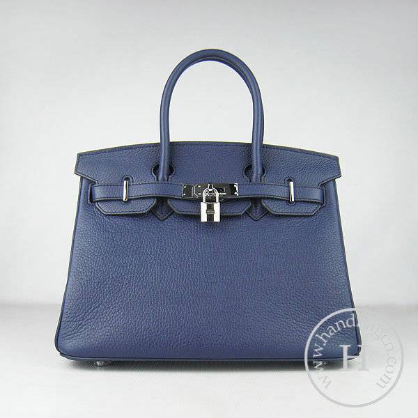 Hermes Birkin 30cm 6088 Dark Blue Calfskin Leather With Silver Hardware