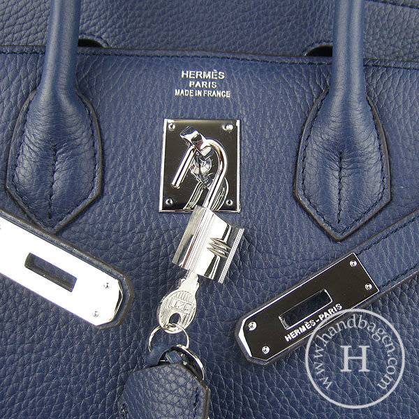 Hermes Birkin 30cm 6088 Dark Blue Calfskin Leather With Silver Hardware - Click Image to Close