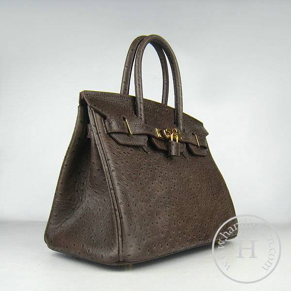 Hermes Birkin 30cm 6088 Dark Coffee Ostrich Leather With Gold Hardware - Click Image to Close