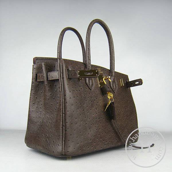Hermes Birkin 30cm 6088 Dark Coffee Ostrich Leather With Gold Hardware - Click Image to Close