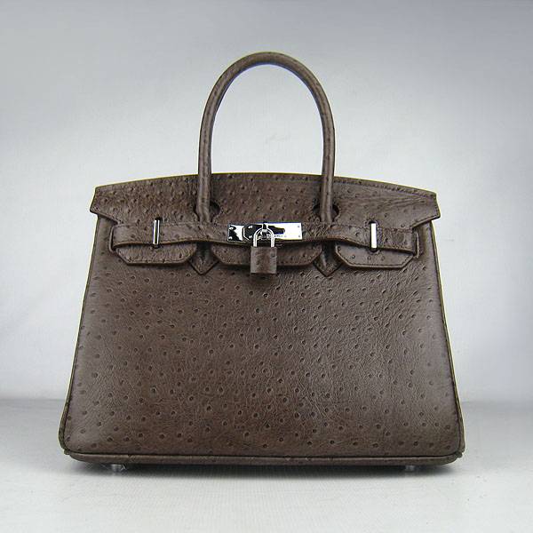 Hermes Birkin 30cm 6088 Dark Coffee Ostrich Leather With Silver Hardware - Click Image to Close