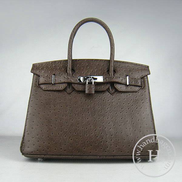 Hermes Birkin 30cm 6088 Dark Coffee Ostrich Leather With Silver Hardware - Click Image to Close