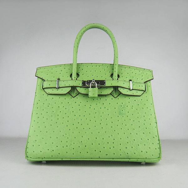Hermes Birkin 30cm 6088 Green Ostrich Leather With Silver Hardware - Click Image to Close