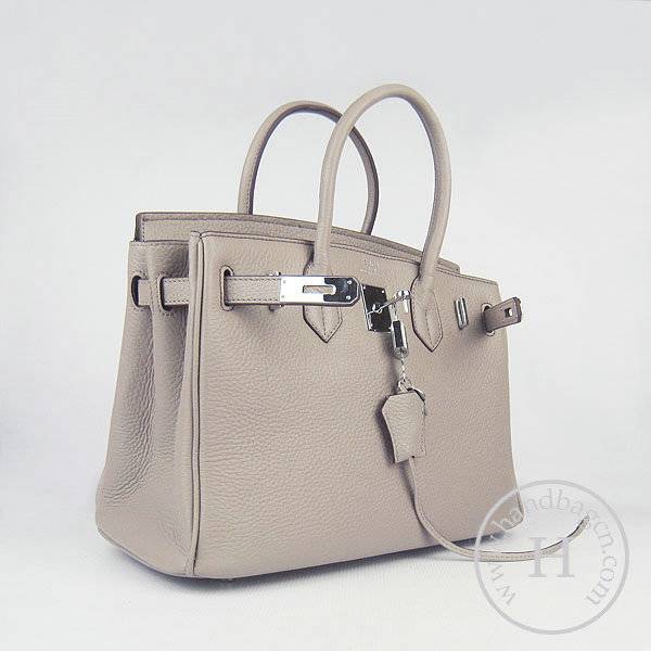 Hermes Birkin 30cm 6088 Gray Calfskin Leather With Silver Hardware - Click Image to Close