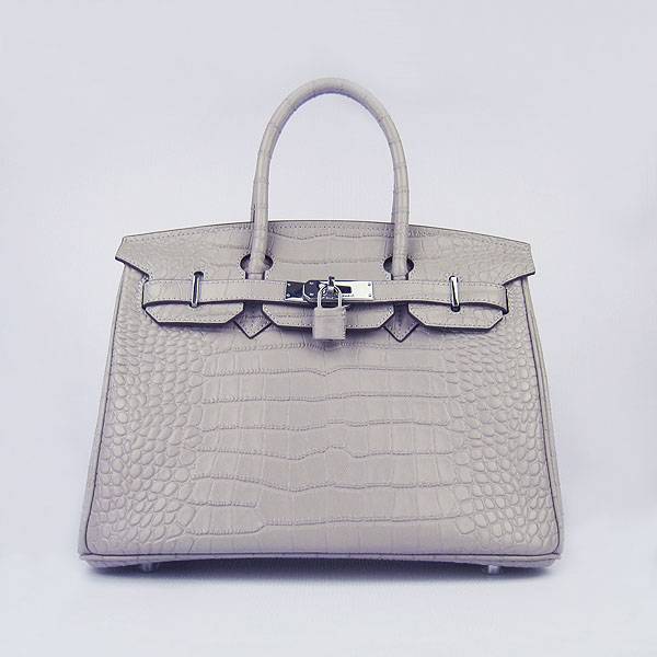 Hermes Birkin 30cm 6088 Gray Alligator Leather With Silver Hardware - Click Image to Close
