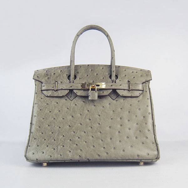 Hermes Birkin 30cm 6088 Khaki Ostrich Leather With Gold Hardware - Click Image to Close