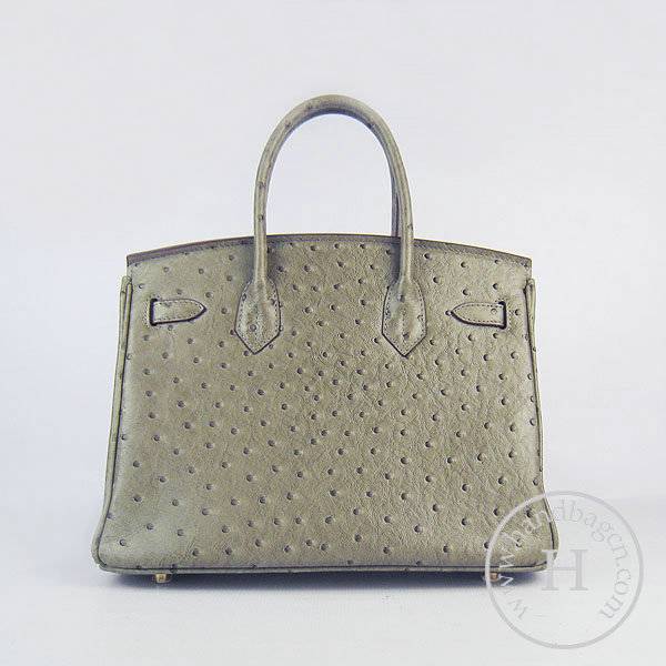 Hermes Birkin 30cm 6088 Khaki Ostrich Leather With Gold Hardware - Click Image to Close