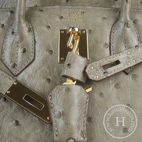 Hermes Birkin 30cm 6088 Khaki Ostrich Leather With Gold Hardware