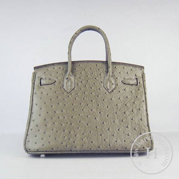 Hermes Birkin 30cm 6088 Khaki Ostrich Leather With Silver Hardware - Click Image to Close