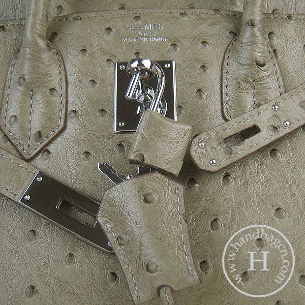Hermes Birkin 30cm 6088 Khaki Ostrich Leather With Silver Hardware