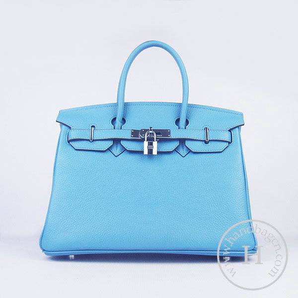 Hermes Birkin 30cm 6088 Light Blue Calfskin Leather With Silver Hardware - Click Image to Close
