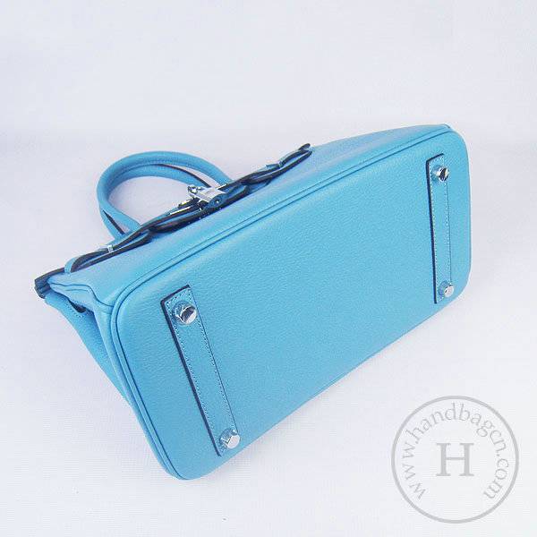 Hermes Birkin 30cm 6088 Light Blue Calfskin Leather With Silver Hardware - Click Image to Close