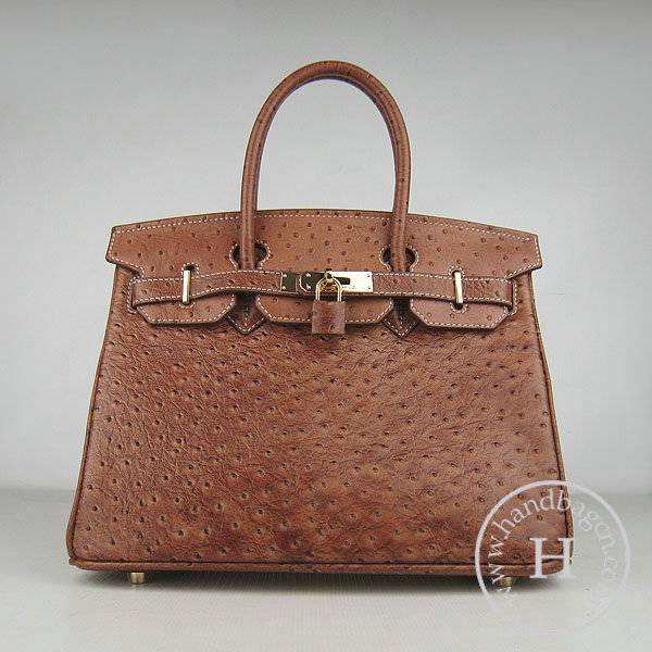 Hermes Birkin 30cm 6088 Light Coffee Ostrich Leather With Gold Hardware - Click Image to Close
