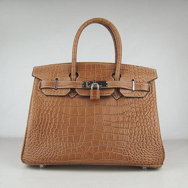 Hermes Birkin 30cm 6088 Light Coffee Alligator Leather With Silver Hardware - Click Image to Close