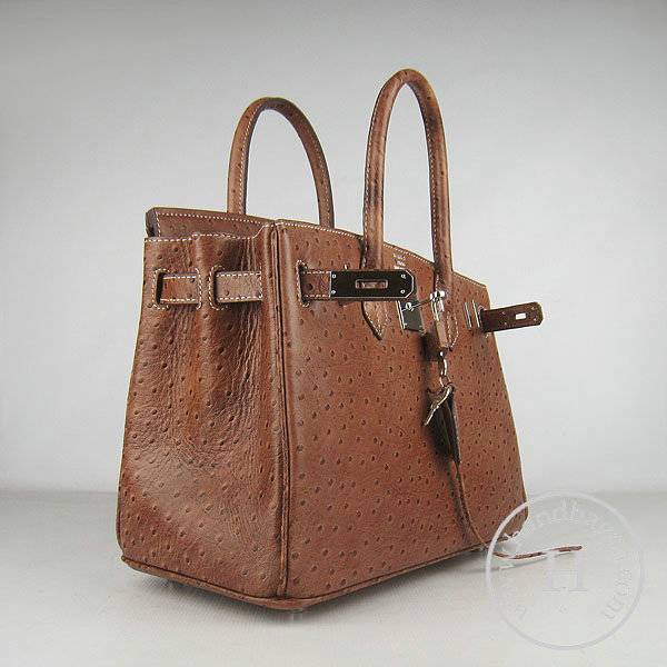 Hermes Birkin 30cm 6088 Light Coffee Ostrich Leather With Silver Hardware - Click Image to Close