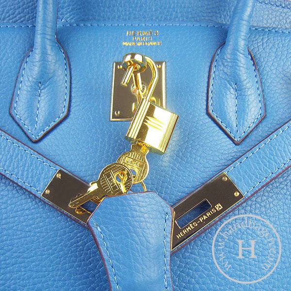 Hermes Birkin 30cm 6088 Medium Blue Calfskin Leather With Gold Hardware
