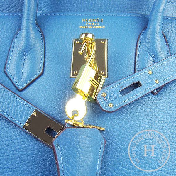 Hermes Birkin 30cm 6088 Medium Blue Calfskin Leather With Gold Hardware - Click Image to Close
