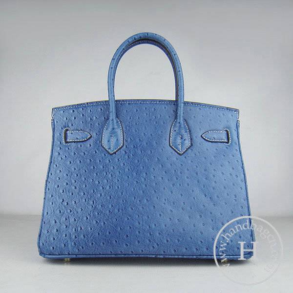 Hermes Birkin 30cm 6088 Medium Blue Ostrich Leather With Gold Hardware