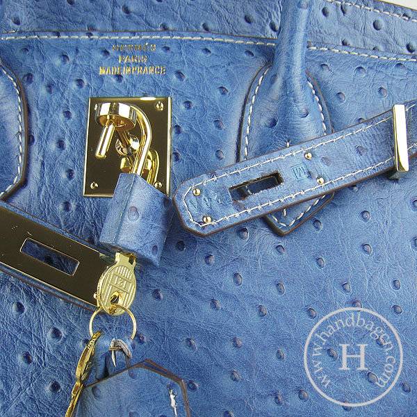 Hermes Birkin 30cm 6088 Medium Blue Ostrich Leather With Gold Hardware - Click Image to Close