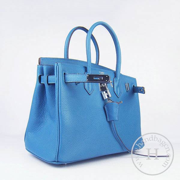 Hermes Birkin 30cm 6088 Medium Blue Calfskin Leather With Silver Hardware