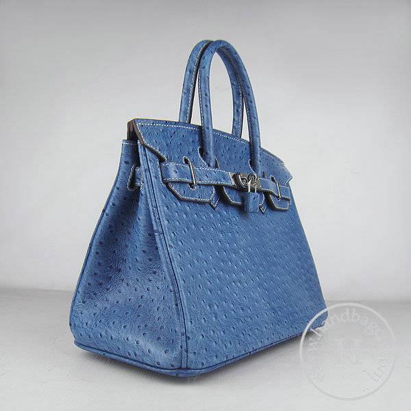 Hermes Birkin 30cm 6088 Medium Blue Ostrich Leather With Silver Hardware - Click Image to Close