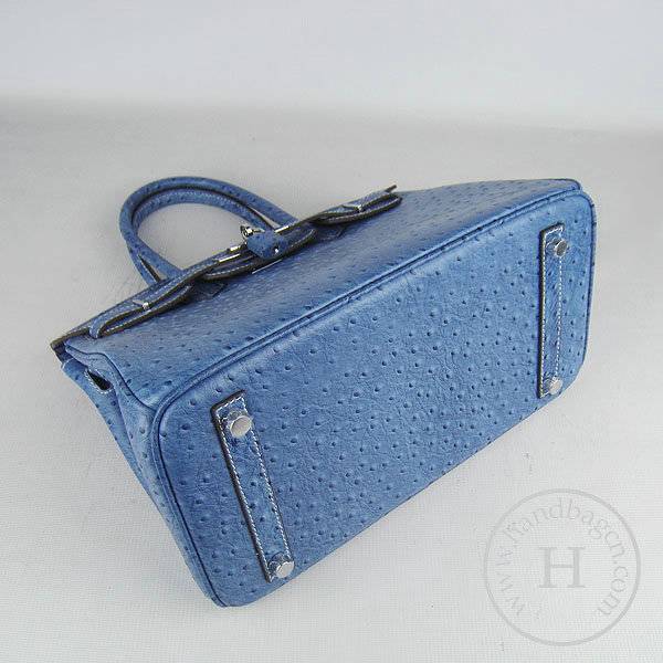 Hermes Birkin 30cm 6088 Medium Blue Ostrich Leather With Silver Hardware