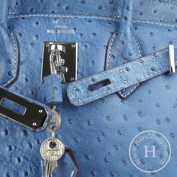 Hermes Birkin 30cm 6088 Medium Blue Ostrich Leather With Silver Hardware