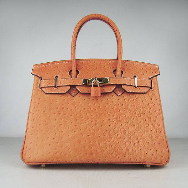 Hermes Birkin 30cm 6088 Orange Ostrich Leather With Gold Hardware - Click Image to Close