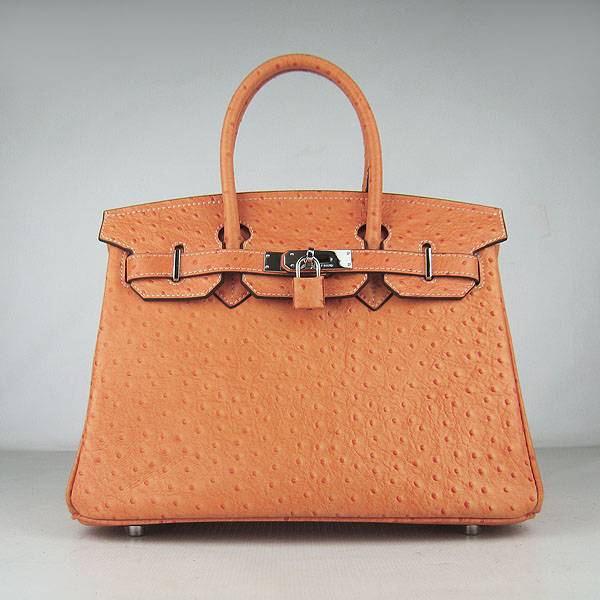 Hermes Birkin 30cm 6088 Orange Ostrich Leather With Silver Hardware - Click Image to Close