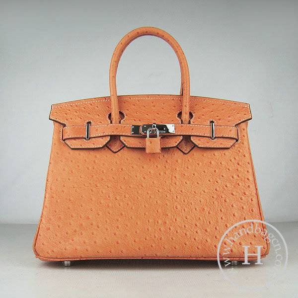 Hermes Birkin 30cm 6088 Orange Ostrich Leather With Silver Hardware - Click Image to Close