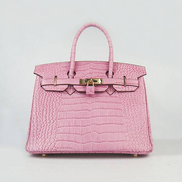 Hermes Birkin 30cm 6088 Pink Alligator Leather With Gold Hardware - Click Image to Close