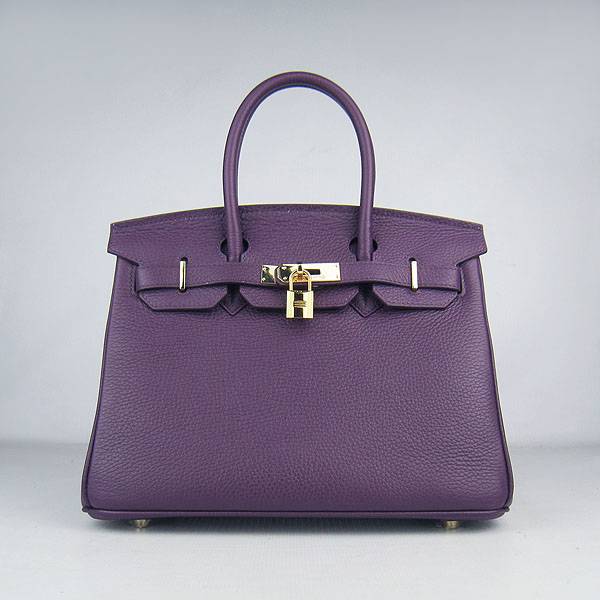 Hermes Birkin 30cm 6088 Purple Calfskin Leather With Gold Hardware
