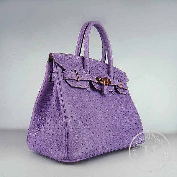 Hermes Birkin 30cm 6088 Purple Ostrich Leather With Gold Hardware - Click Image to Close