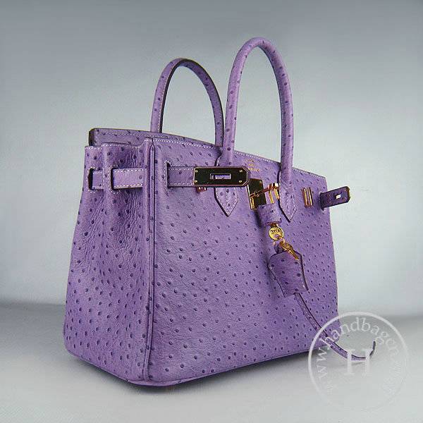 Hermes Birkin 30cm 6088 Purple Ostrich Leather With Gold Hardware - Click Image to Close