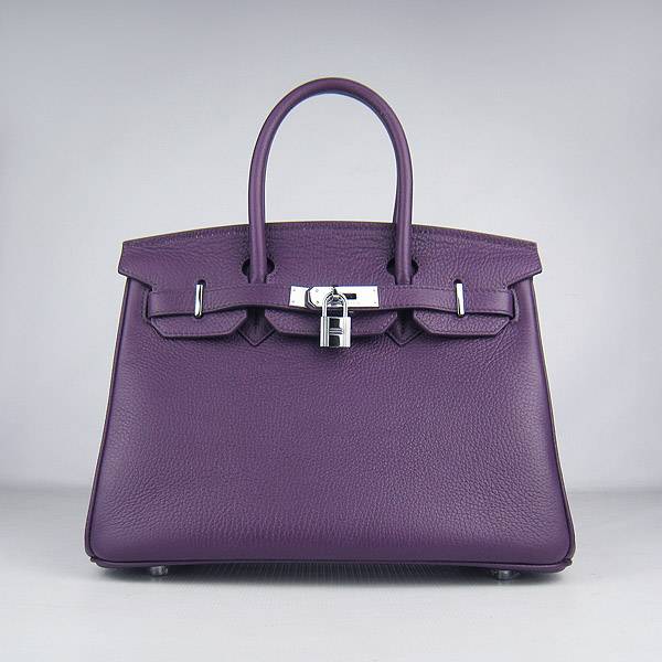 Hermes Birkin 30cm 6088 Purple Calfskin Leather With Silver Hardware - Click Image to Close