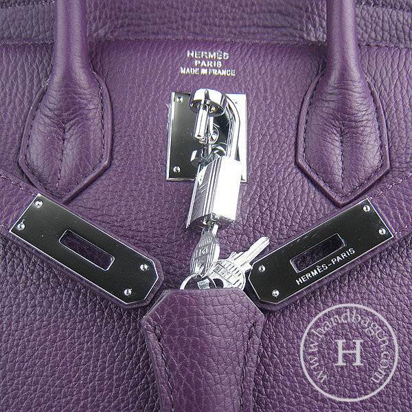 Hermes Birkin 30cm 6088 Purple Calfskin Leather With Silver Hardware