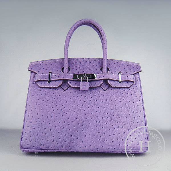 Hermes Birkin 30cm 6088 Purple Ostrich Leather With Silver Hardware - Click Image to Close