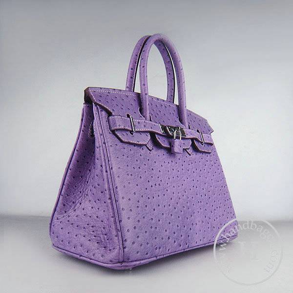 Hermes Birkin 30cm 6088 Purple Ostrich Leather With Silver Hardware