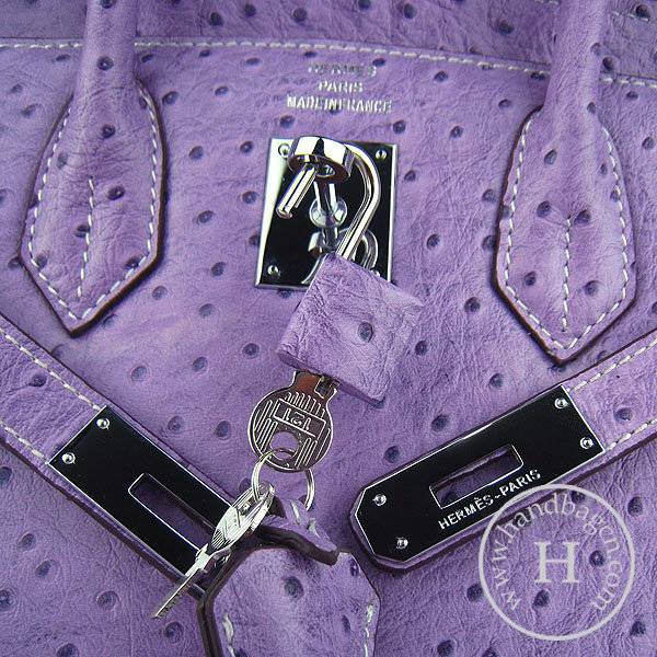 Hermes Birkin 30cm 6088 Purple Ostrich Leather With Silver Hardware - Click Image to Close