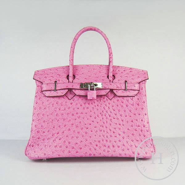 Hermes Birkin 30cm 6088 Peach Red Ostrich Leather With Silver Hardware