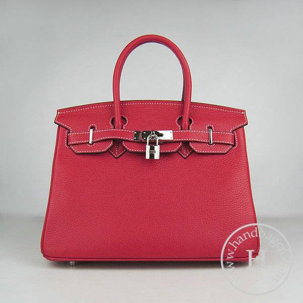 Hermes Birkin 30cm 6088 Red Calfskin Leather With Silver Hardware - Click Image to Close