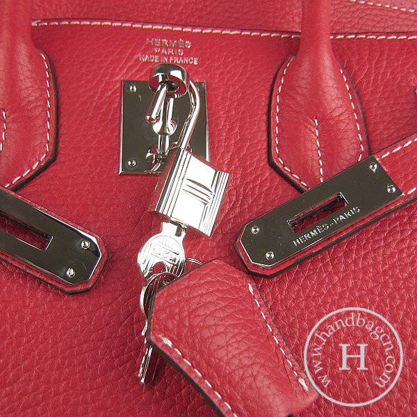 Hermes Birkin 30cm 6088 Red Calfskin Leather With Silver Hardware - Click Image to Close